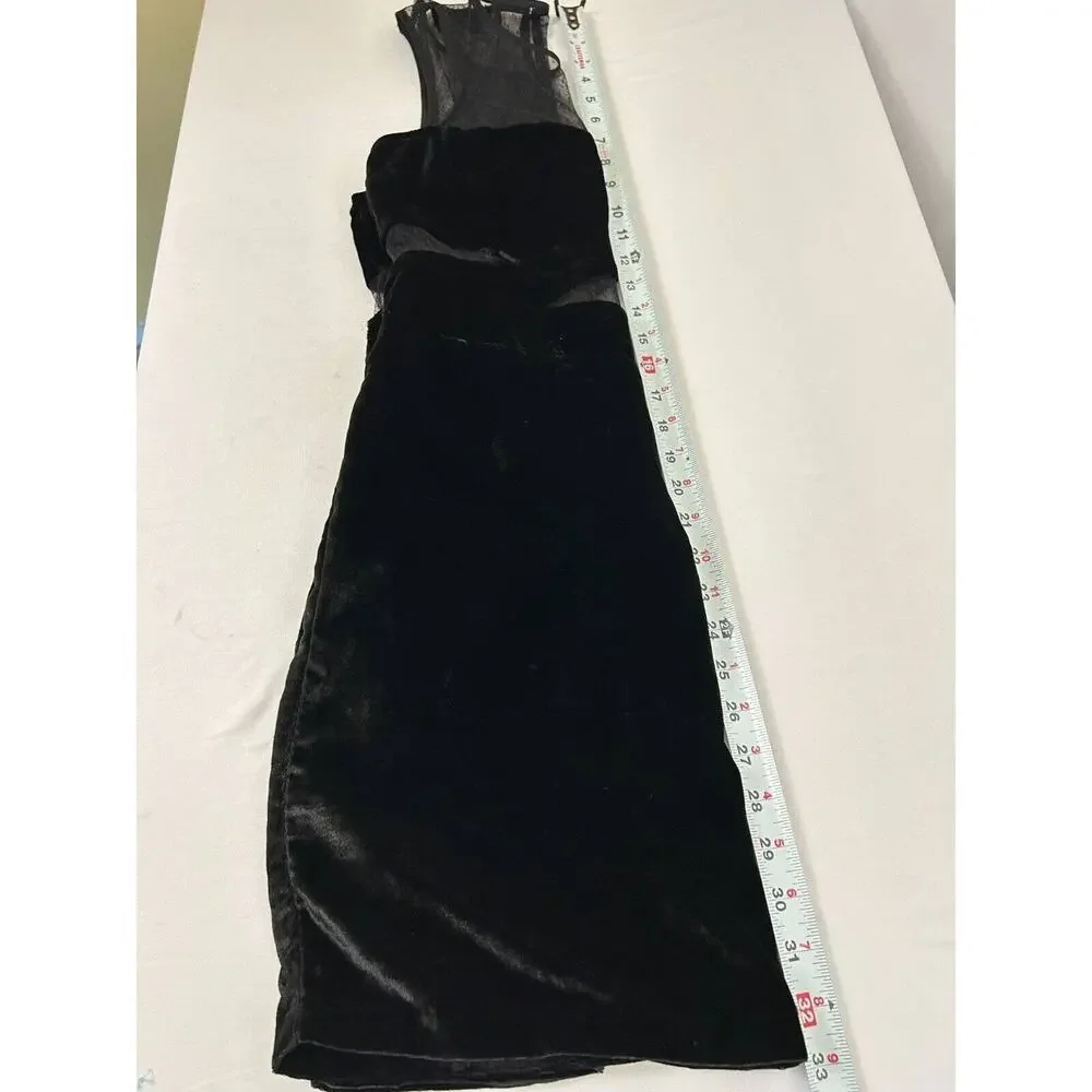 Express Mini Dress Womens Size 6 Black Velvet High Neck Sheer Sleeveless Cut Out
